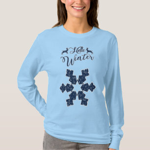Hallo Winter Holiday Blue Snowflake Muster T-Shirt