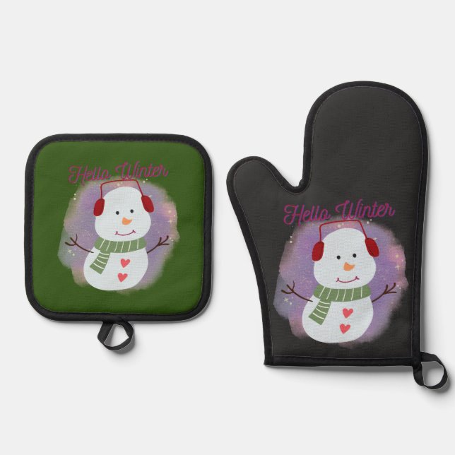 Hallo Winter Ofenhandschuh & Topflappen-Set (Vorderseite)