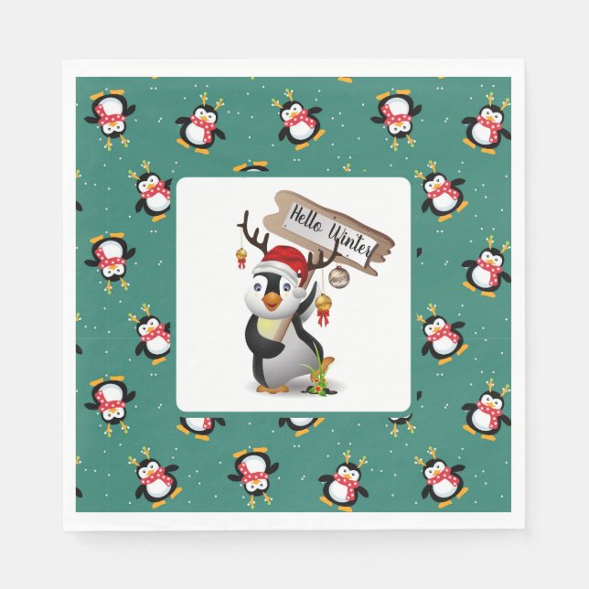 Hallo Winter Penguins Napkins Serviette (Vorderseite)