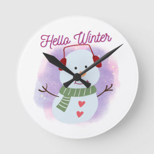 Hallo Winter Runde Wanduhr