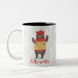 Hallo Winter Saison Gruß Illustration Bärenkunst Zweifarbige Tasse