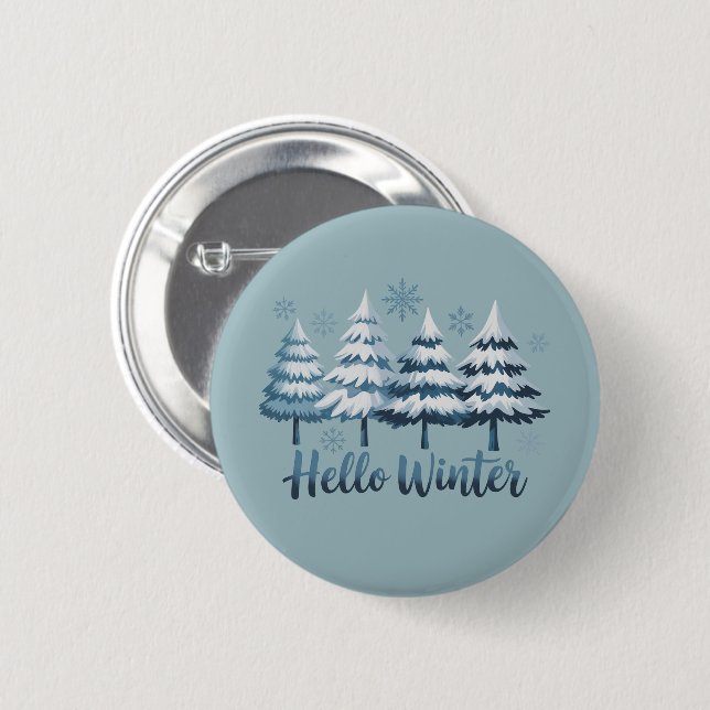 Hallo Winter Saison Vibes Bäume Schneeflocken Xmas Button (Vorne & Hinten)