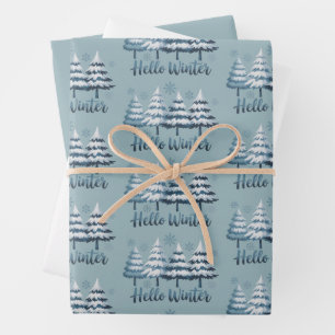 Hallo Winter Saison Vibes Bäume Schneeflocken Xmas Geschenkpapier Set