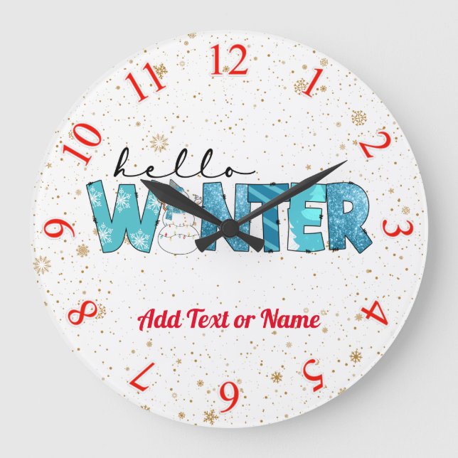 Hallo Winter Snowman Customize Große Wanduhr (Vorderseite)