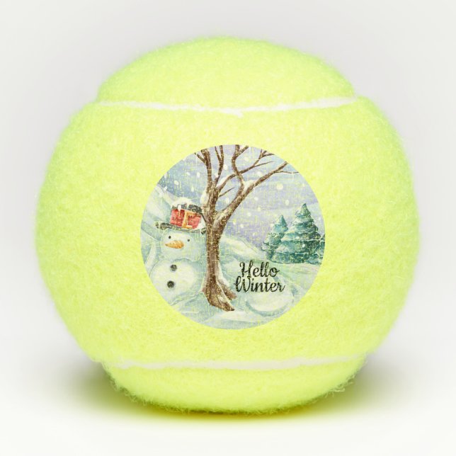 Hallo Winter Snowman Tennisbälle (Vorderseite)