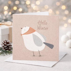 Hallo Winter Süße Vogel Illustration Grußkarte Feiertagskarte