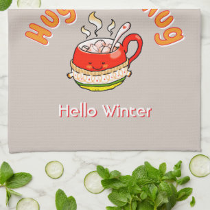 Hallo Winter Umarmung in einer Tasse Cozy Kawaii I Geschirrtuch