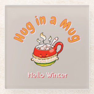 Hallo Winter Umarmung in einer Tasse Cozy Kawaii I Glasuntersetzer