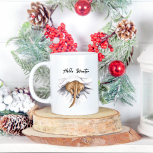 Hallo Winter! Wasserfarben-Hund unter der Decke Tasse