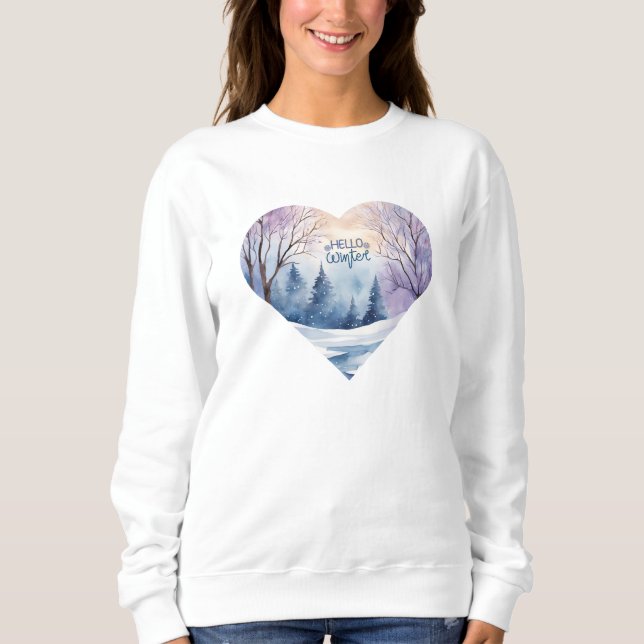 Hallo Winter Watercolor Herz Sweatshirt (Vorderseite)