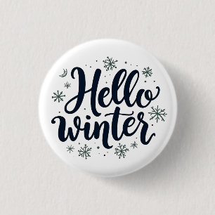 Hallo Winter Weihnachten Schneeflocken Wintersaiso Button