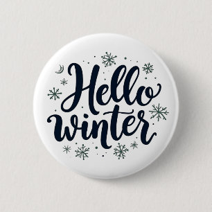 Hallo Winter Weihnachten Schneeflocken Wintersaiso Button