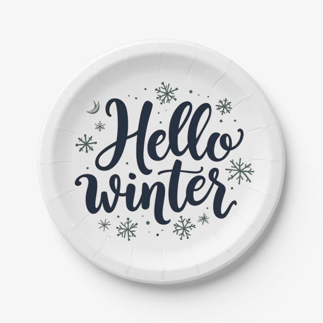 Hallo Winter Weihnachten Schneeflocken Wintersaiso Pappteller (Vorderseite)