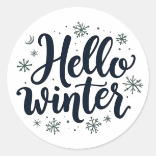 Hallo Winter Weihnachten Schneeflocken Wintersaiso Runder Aufkleber