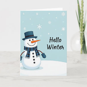 Hallo Winterkarte Süßer Schneemann Zylinder Karte