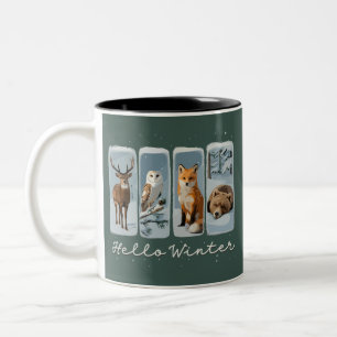Hallo Wintertiere Hirsch Eule Fuchs Bär Gemütliche Zweifarbige Tasse