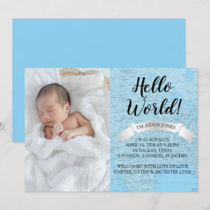Hallo World Baby Blue World Karte Ankündigung