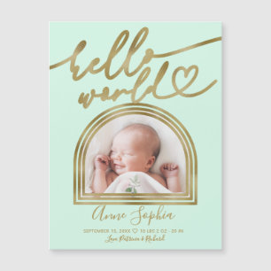 Hallo World Chic Arch Frame Geburtsankündigung Magnetkarte