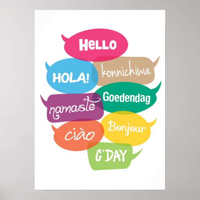 Hallo World Poster Print in 8 Sprachen (Vorne)