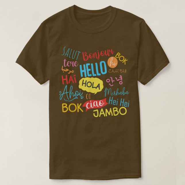 Hallo Wort in Sprachen Unterschiedliche Reise T T-Shirt (Design vorne)
