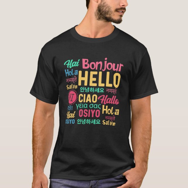 Hallo Wort in verschiedenen Sprachen Reisen T-Shirt (Vorderseite)