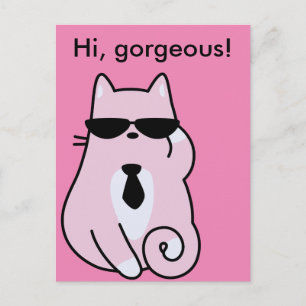 Hallo, wunderschön! - Coole rosa Katzenkarte Postkarte