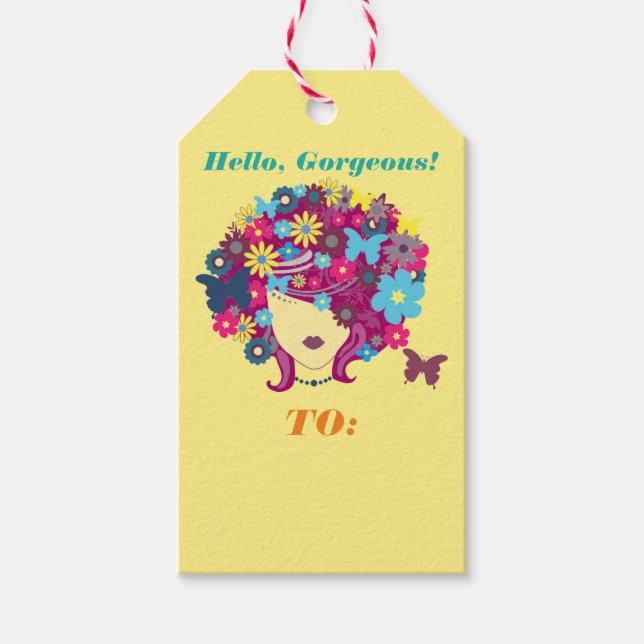Hallo, wunderschön! Schöne Blume Lady Geschenkanhänger (Vorderseite)