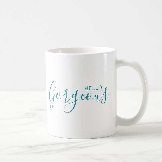 Hallo wunderschöne Aquamarine Skripte Moderne Kaff Kaffeetasse (Rechts)