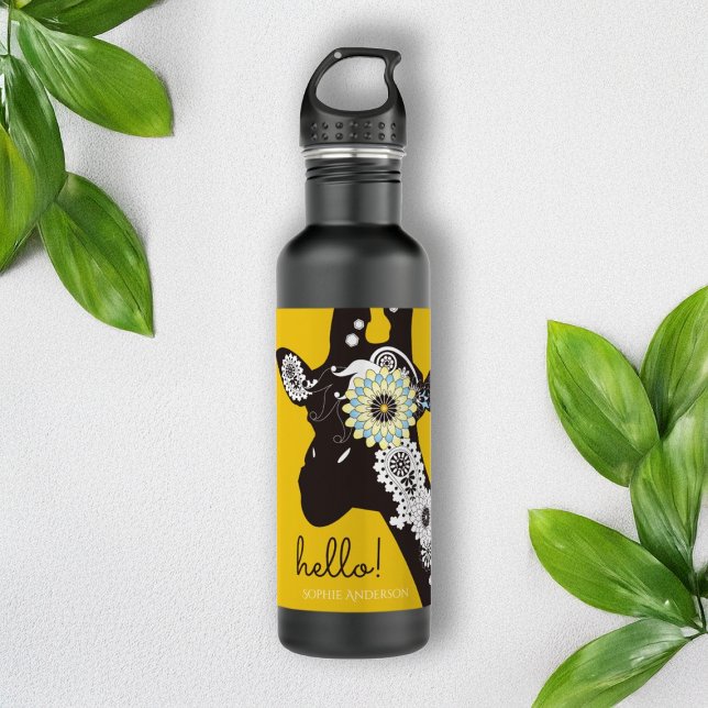 Hallo ! - Yellow Funky Cool Paisley Giraffe Edelstahlflasche (Von Creator hochgeladen)