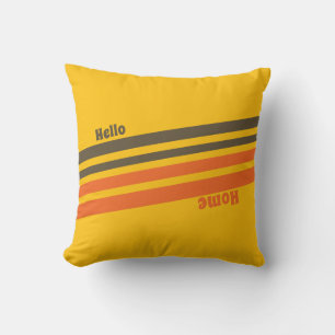 Hallo Zuhause Retro Streifen Gelb Braun Rot Kissen