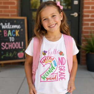 Hallo Zweite Klasse Rosa Back-to-School-Outfit T-Shirt