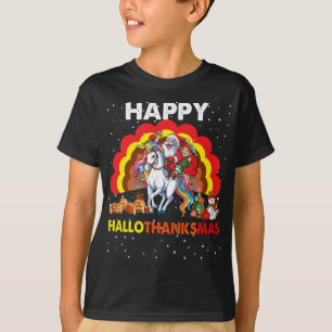 Hallothanksgiving Elf Santa Unicorn Weihnachtsgesc T-Shirt