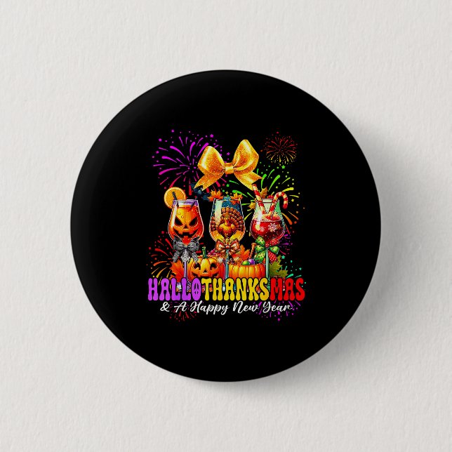 Hallothanksmas &amp; A Happy New Year Fireworks Wi Button (Vorderseite)