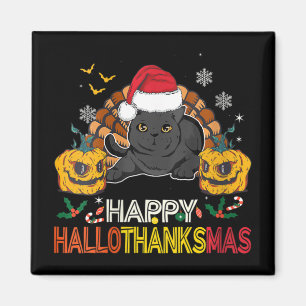 Hallothanksmas Black Cat Halloween Magnet