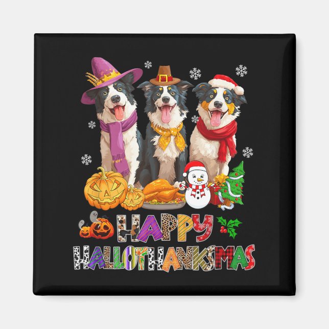 Hallothanksmas Border Collie Hund Halloween Magnet (Vorne)