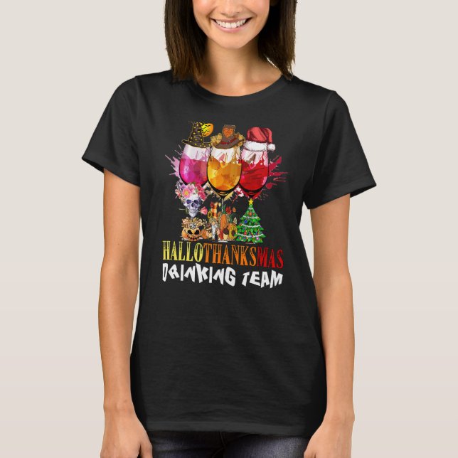 Hallothanksmas Drinking Team Fall Gefallen Trinken T-Shirt (Vorderseite)