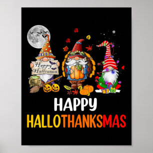 Hallothanksmas Gnomes Halloween Erntedank Merry Poster
