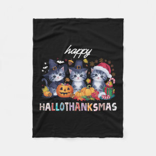 Hallothanksmas Katzenweihnachtsfeiertag Thanksgivi Fleecedecke