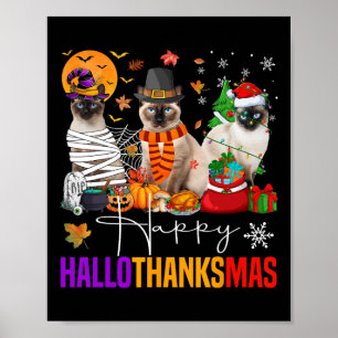 Hallothanksmas Siamese Cat Halloween Erntedank Poster