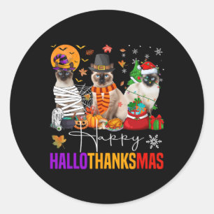 Hallothanksmas Siamese Cat Halloween Erntedank Runder Aufkleber