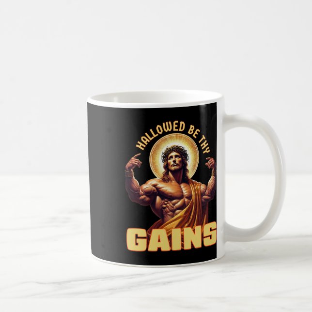 Hallow be dir Funny Gym Jesus Bodybuilding Kaffeetasse (Rechts)