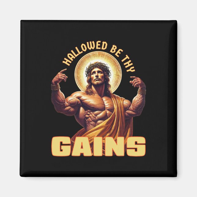 Hallow be dir Funny Gym Jesus Bodybuilding Magnet (Vorne)