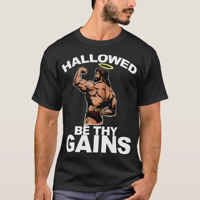 Hallow be dir lustige Swole Jesus Bodybuildi T-Shirt (Vorderseite)