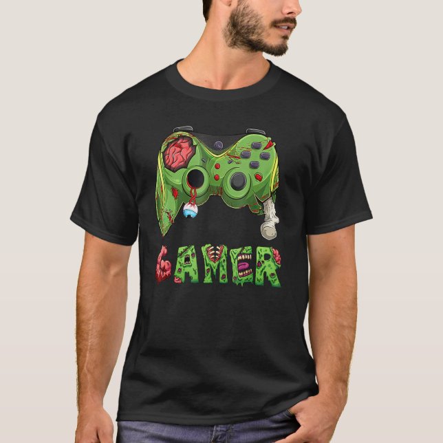 Hallowee Gamer Zombie Video Game Player Controller T-Shirt (Vorderseite)