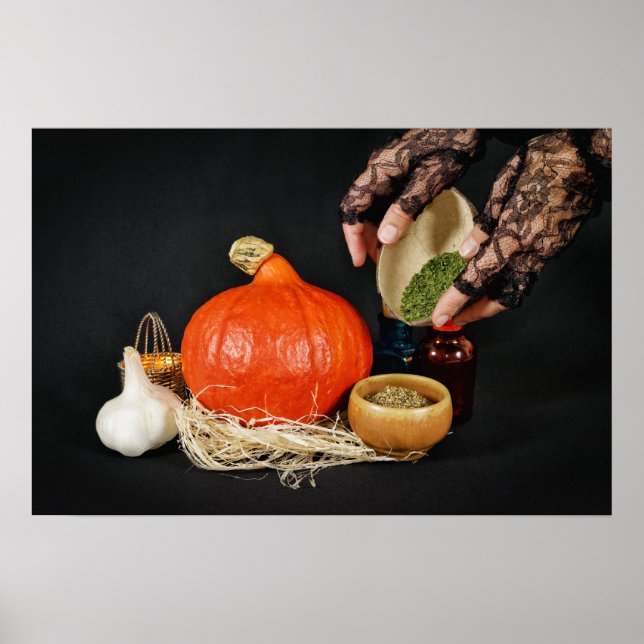 Halloweeen Hexe bereitet einen Tränke vor Poster (Vorne)
