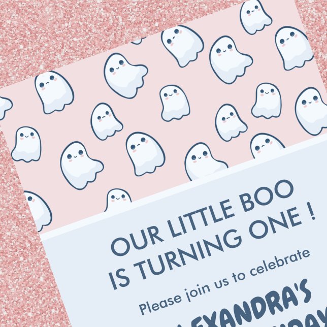 Halloween 1. Geburtstag Einladungen Rosa Geist (Halloween 1st birthday invitations pink ghost 1)