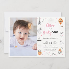 Halloween 1st Birthday Pink spooky girl photo Einladung