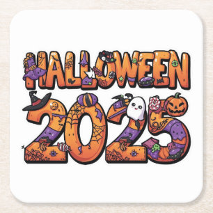 Halloween 2025 - Farbige Cutout-Aufkleber für Cart Rechteckiger Pappuntersetzer