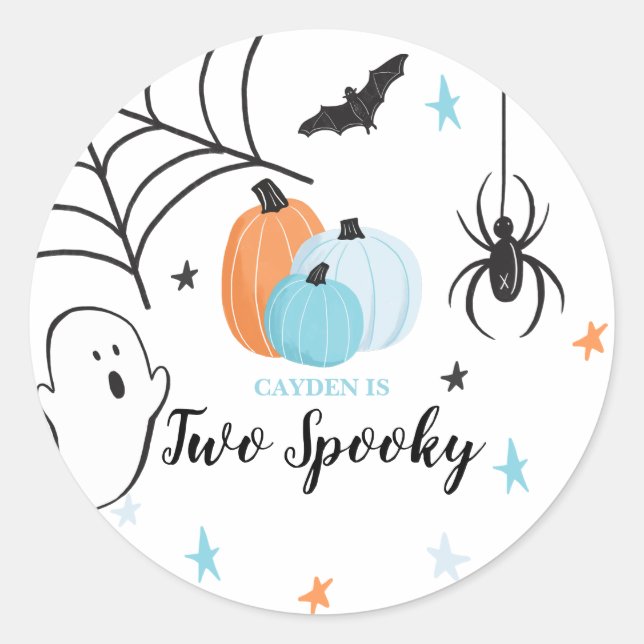 Halloween 2 Spooky Birthday Blue Pumpkins Runder Aufkleber (Vorderseite)