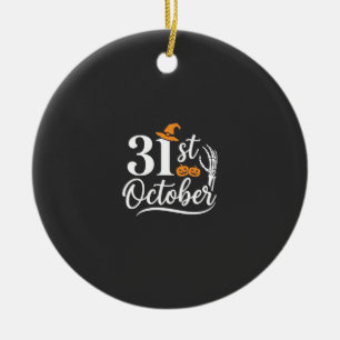 Halloween 31. Oktober Kürbis Hexenhut Design_1 Keramik Ornament